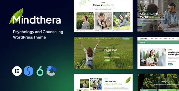 Mindthera psychology and counseling WordPress theme homepage design preview