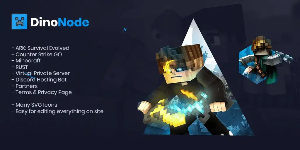 Minecraft and game hosting HTML template homepage preview showing Elementor Pro layout