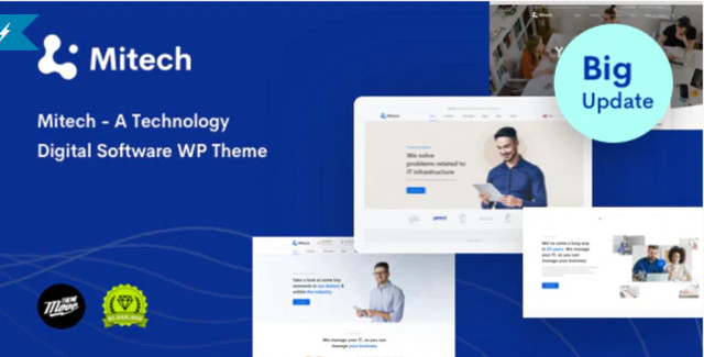 Mitech technology WordPress theme homepage demo showcasing IT solutions and SaaS business website design