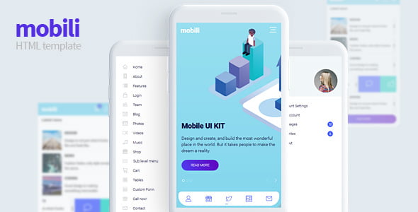 Mobili responsive HTML mobile template interface on smartphone