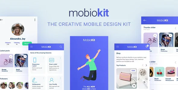 Mobiokit HTML mobile UI kit template for building mobile websites and app interfaces