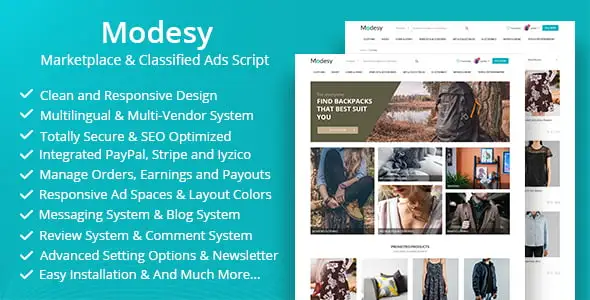 Modesy PHP marketplace and classified ads script dashboard interface