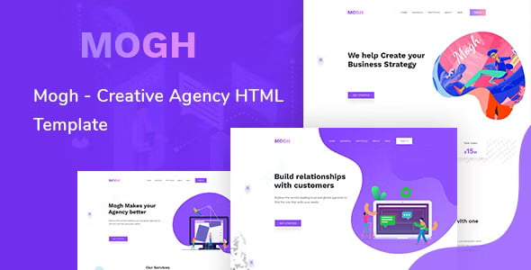 Mogh creative agency HTML template preview showing responsive Bootstrap layout