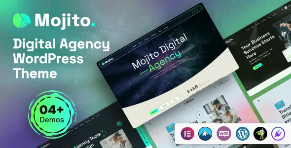 Mojito digital agency WordPress theme homepage layout with modern creative design