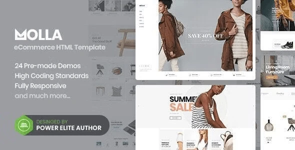 Molla HTML5 ecommerce template with 20+ responsive demo layouts for online stores