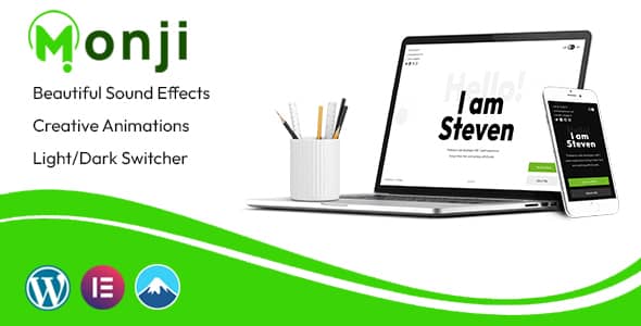 Monji minimalist portfolio WordPress theme homepage design for Elementor