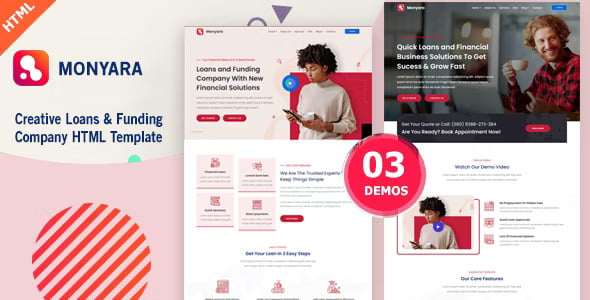 Monyara loan and funding company HTML5 website template preview