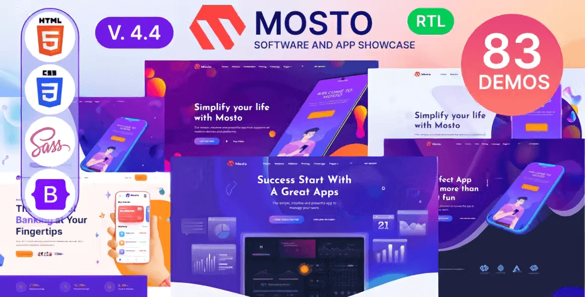 Mosto app landing page template HTML5 preview