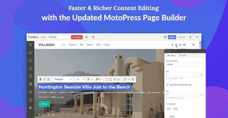 MotoPress Content Editor for WordPress with drag-and-drop frontend editing interface