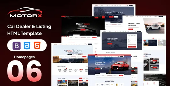 Motorx car dealer and listing HTML template homepage preview