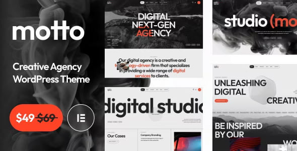 Motto creative agency and startup WordPress theme homepage layout preview