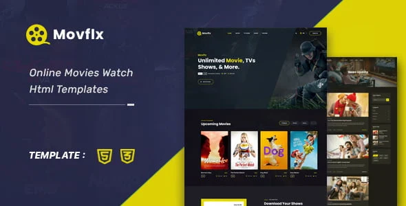 Movflx movie and video production HTML5 template homepage preview
