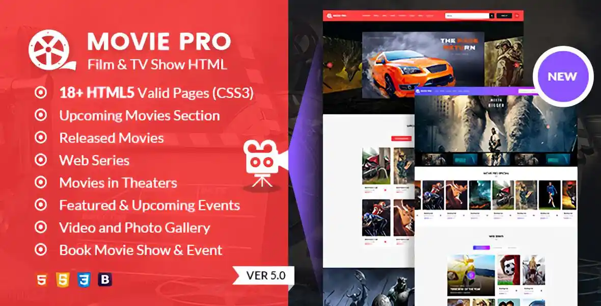 Movie Pro HTML template preview for movies and TV shows website