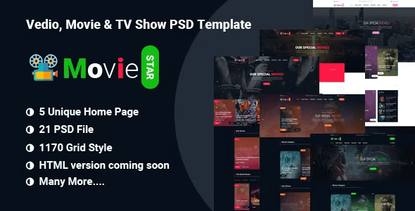 Movie Star movie video and TV show template design preview