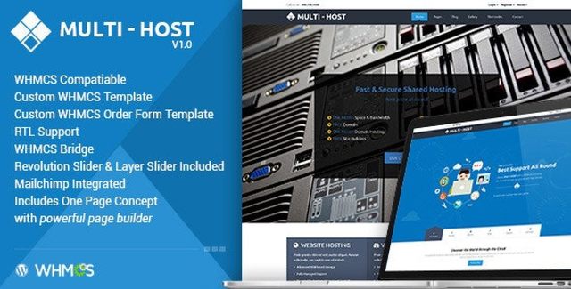 Multi Hosting WHMCS WordPress theme homepage layout preview