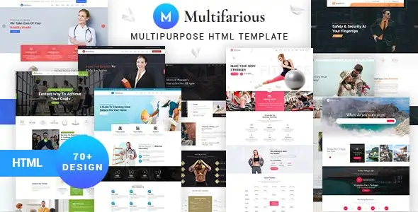 Multifarious services responsive HTML template preview showcasing a clean modern service website layout