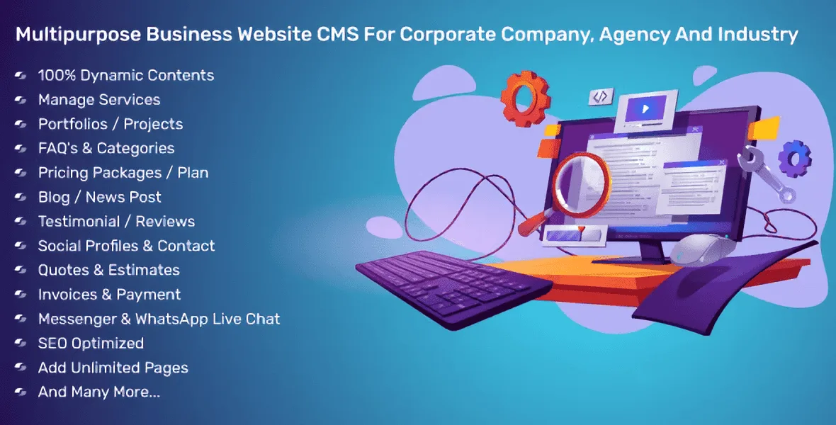 Multipurpose business PHP script Elementor PRO corporate website template admin dashboard