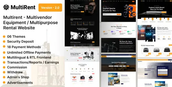 Multirent multivendor equipment rental PHP script admin dashboard interface