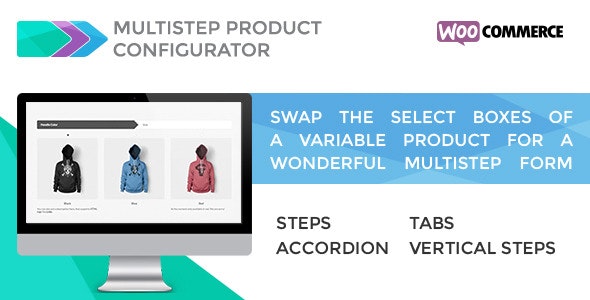 Multistep product configurator for WooCommerce showing step-by-step variable product form interface