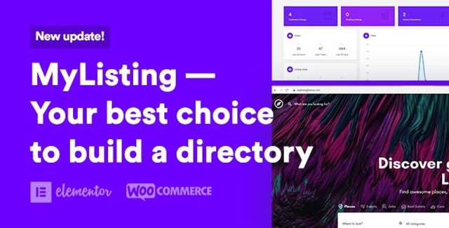 MyListing directory WordPress theme Elementor page builder interface showing listing elements and customization options