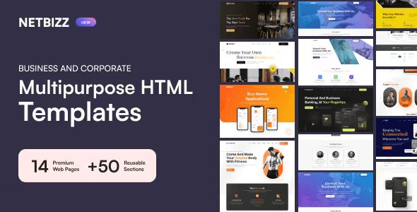 NetBizz responsive corporate Bootstrap4 HTML template preview