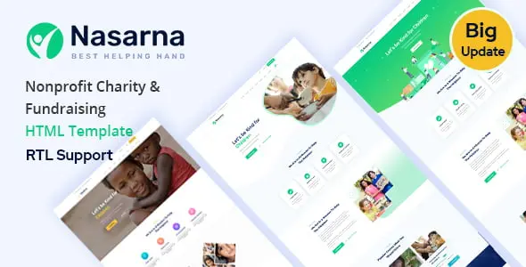 Nasarna nonprofit HTML5 template with 19 charity website pages