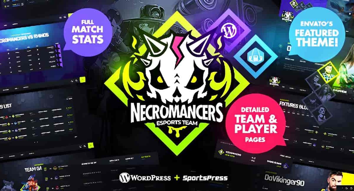 Necromancers esports team WordPress theme full-screen design preview