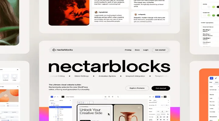 Nectarblocks Pro WordPress block editor plugin interface showing responsive editing toolbar and Gutenberg block layout