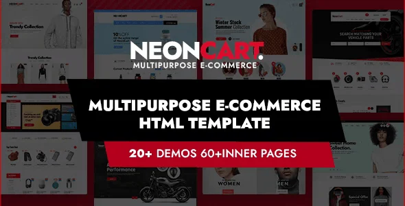 NeonCart multipurpose e-commerce HTML template homepage and product page layouts