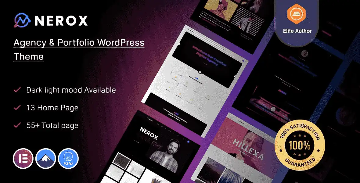Nerox modern agency and portfolio WordPress theme on a laptop screen