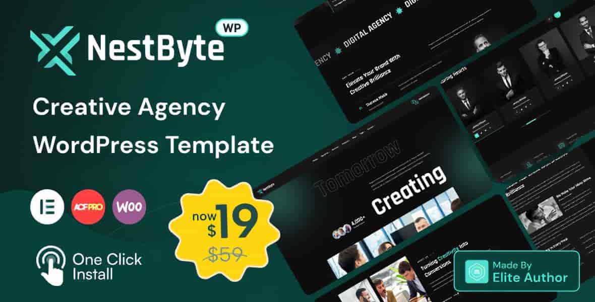 Nestbyte creative agency and startup WordPress theme with responsive design and Elementor compatibility