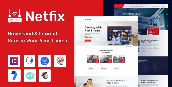 Netfix broadband WordPress theme homepage design for ISP and telecom companies