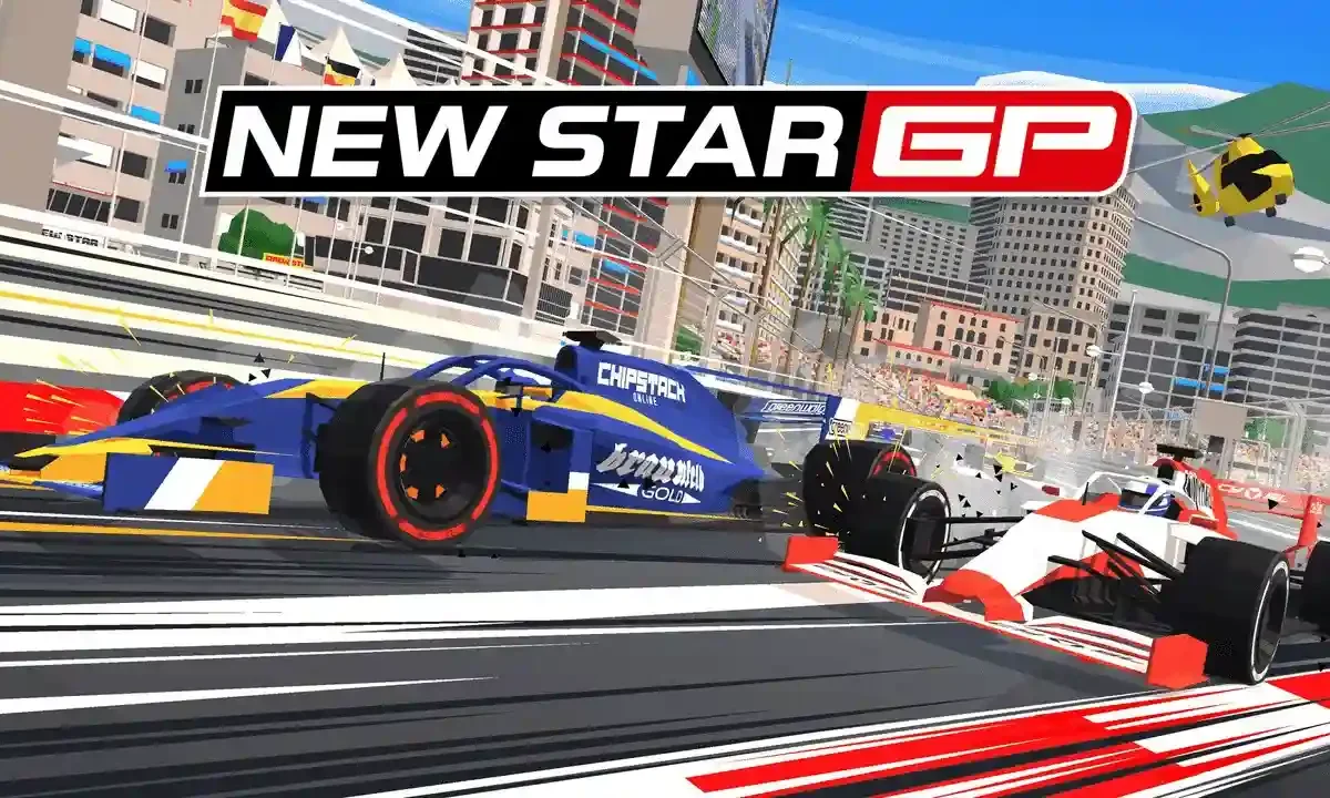 New Star GP retro arcade racing game featuring team management and on-track driving gameplay