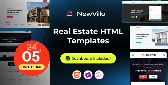 NewVilla real estate HTML template showcasing modern property listing design