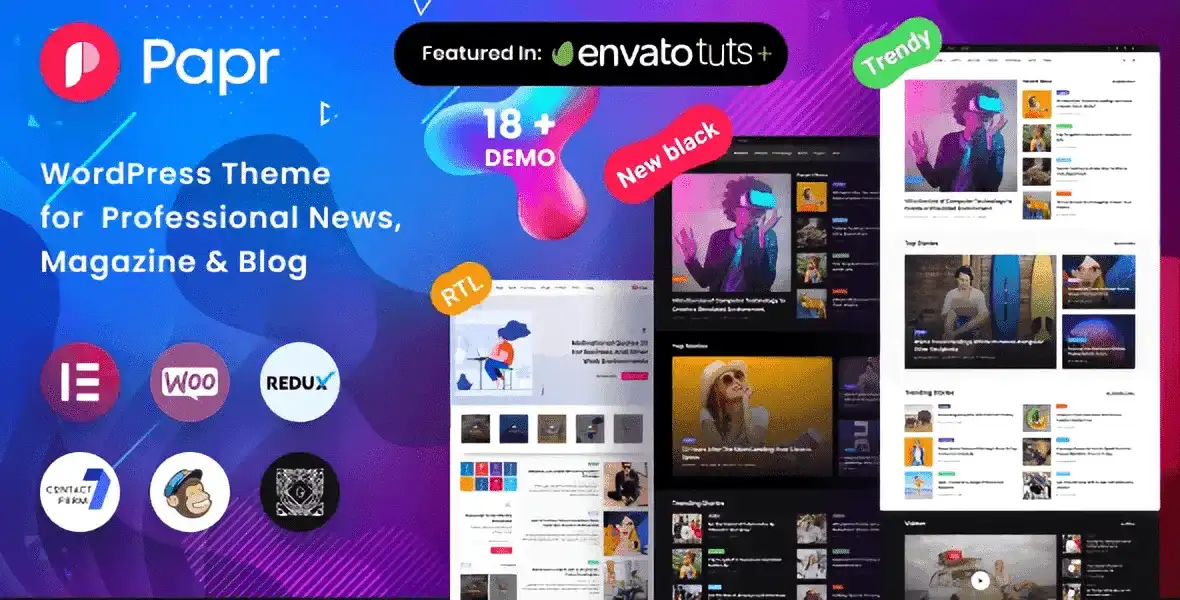 News Magazine Papr WordPress theme homepage demo showing modern newspaper layout with featured articles and category grid