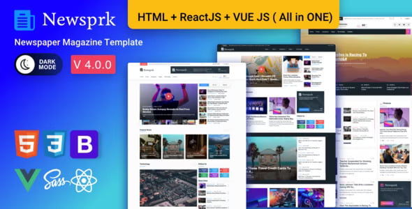NewsPrk React news magazine template homepage layout preview