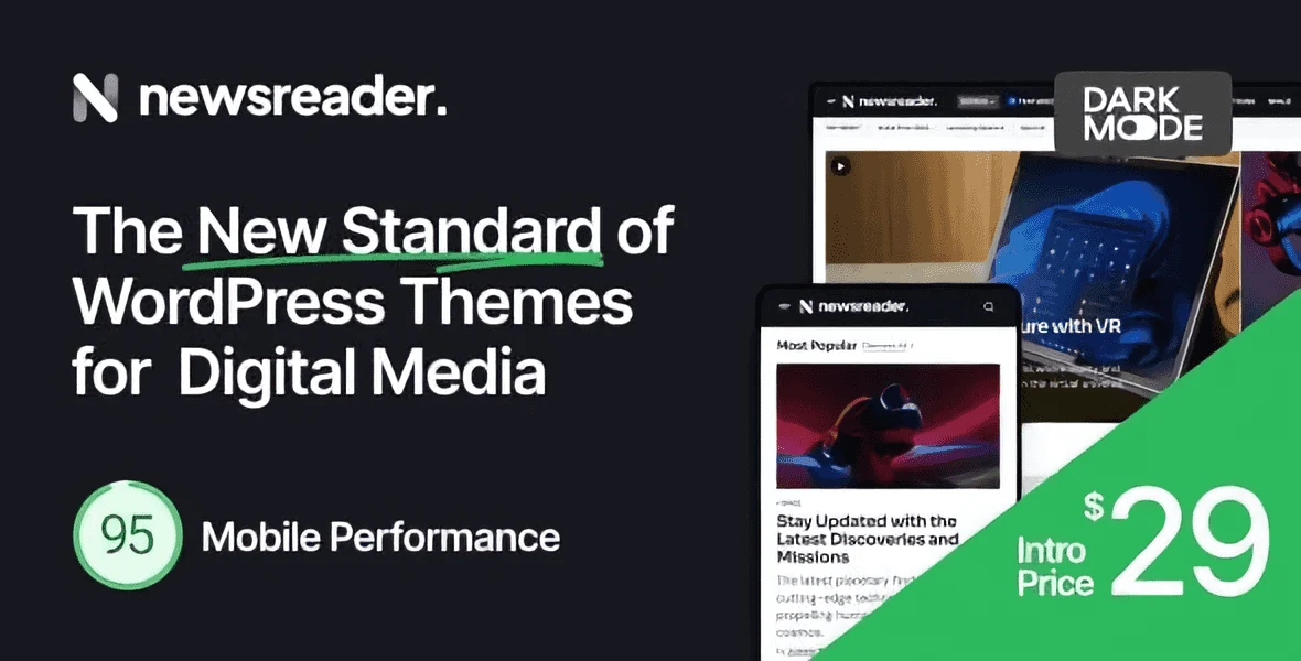 Newsreader WordPress theme for digital media and blogs