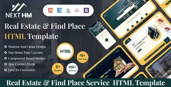 NextHM real estate HTML template showcasing responsive property listing design