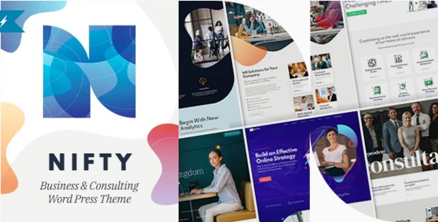 Nifty Business Consulting WordPress Theme preview showing professional corporate layout