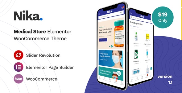 Nika medical Elementor WooCommerce theme for WordPress – clean modern design for clinics and pharmacies
