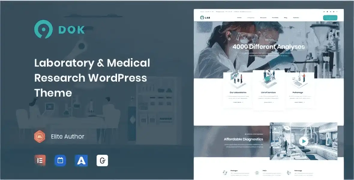 Ninedok laboratory and research WordPress theme homepage layout