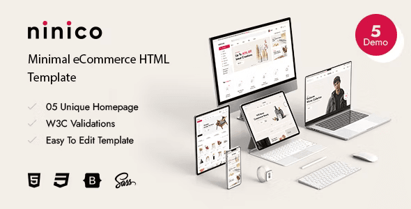 Ninico minimal ecommerce HTML5 template preview