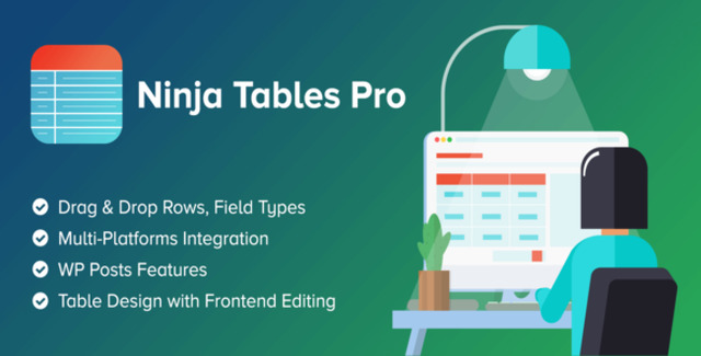 Ninja Tables Pro WordPress plugin interface showing drag and drop table builder