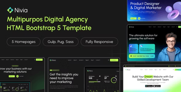 Nivia digital agency HTML template showcasing modern Bootstrap design for SaaS and startup websites