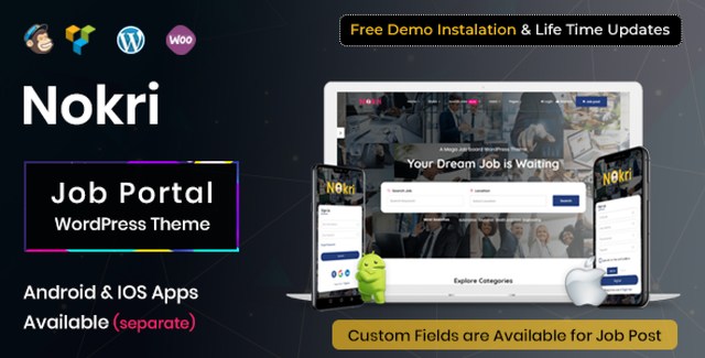 Nokri job board WordPress theme recruitment platform interface preview