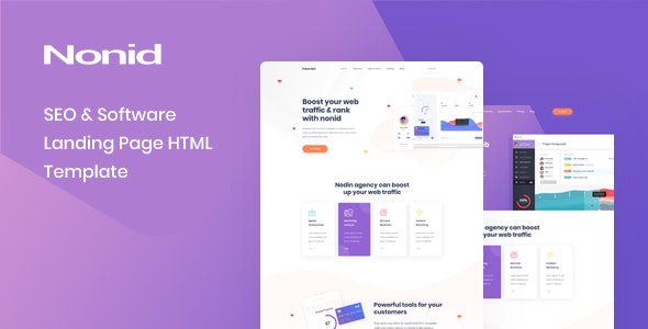 Nonid multi-concept SEO and software landing page HTML template with responsive design for SaaS, mobile apps, and marketing campaigns