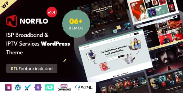 Norflo ISP and IPTV Elementor WordPress theme homepage preview