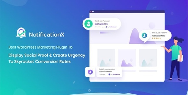 NotificationX Pro WordPress plugin dashboard showing social proof notification settings and preview