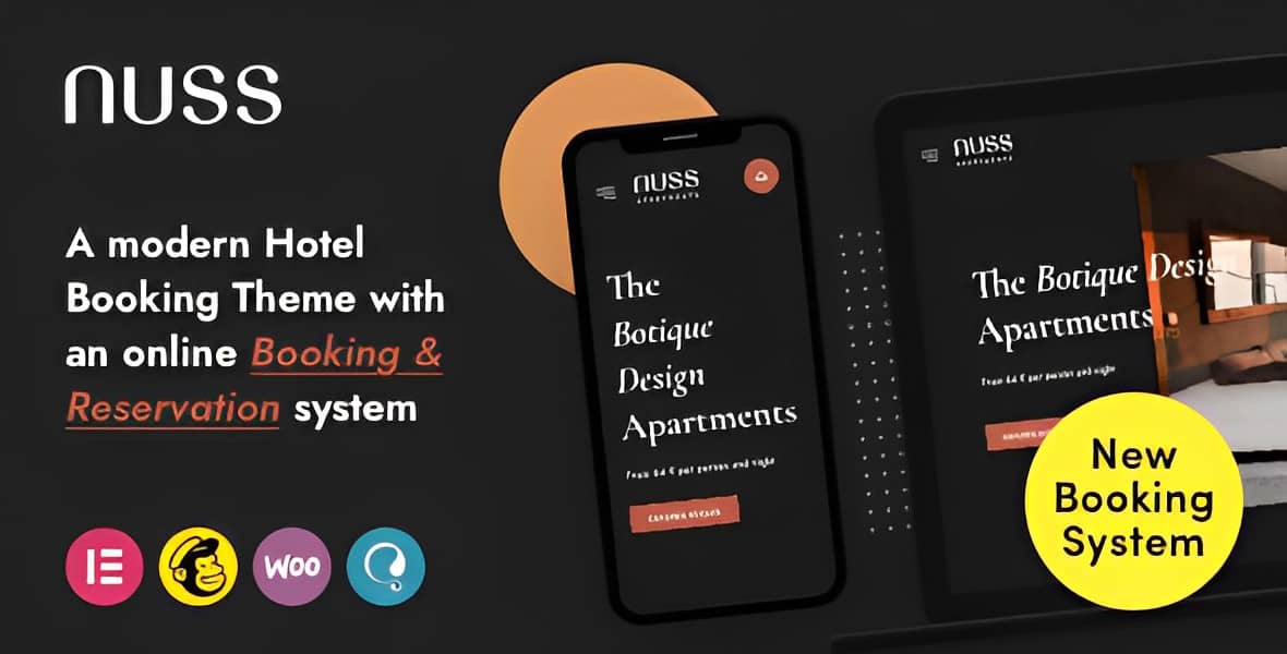 Nuss hotel booking WordPress theme preview with online reservation system