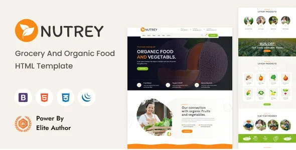 Nutrey organic food store HTML template homepage preview with product displays and modern layout